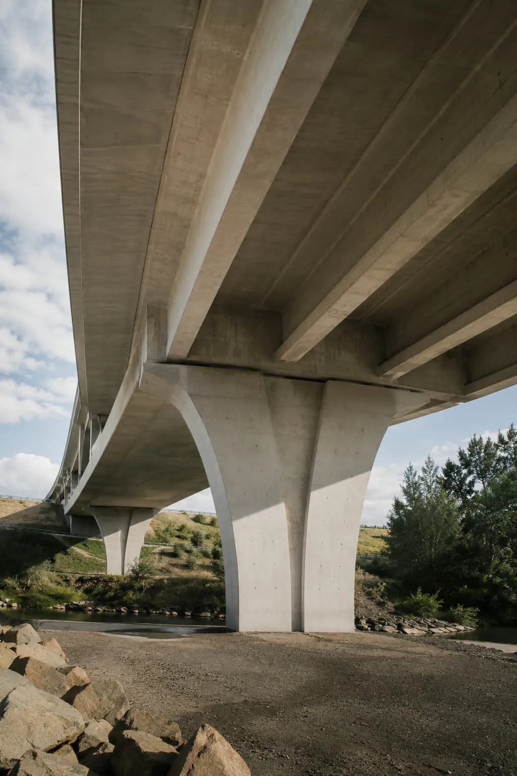 Concrete bridge structure seen from below